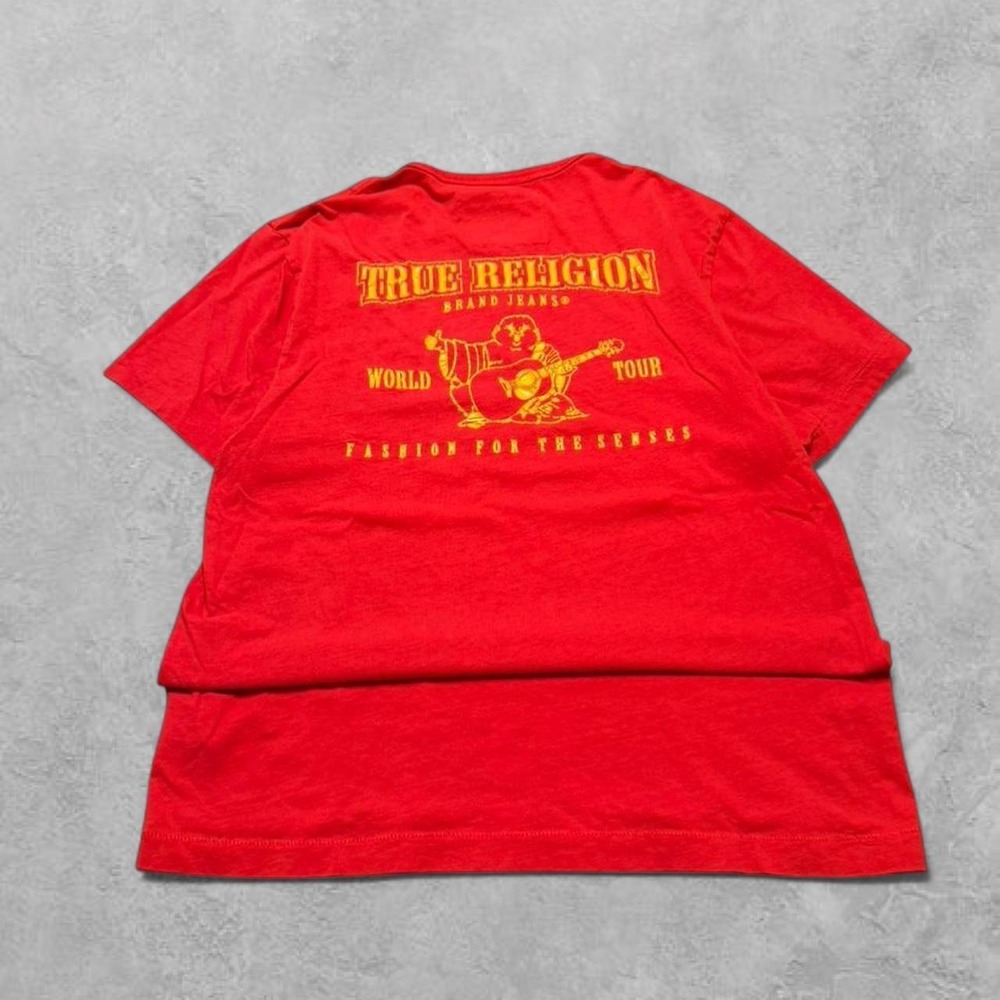True Religion World Tour Buddha Logo Red T-Shirt Womens Y2K Short Sleeve Tee